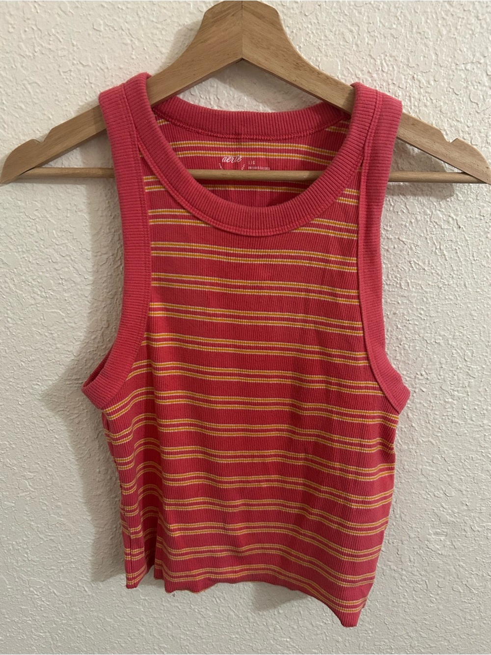 aerie Coral Pink & Yellow Striped Ribbed Tank